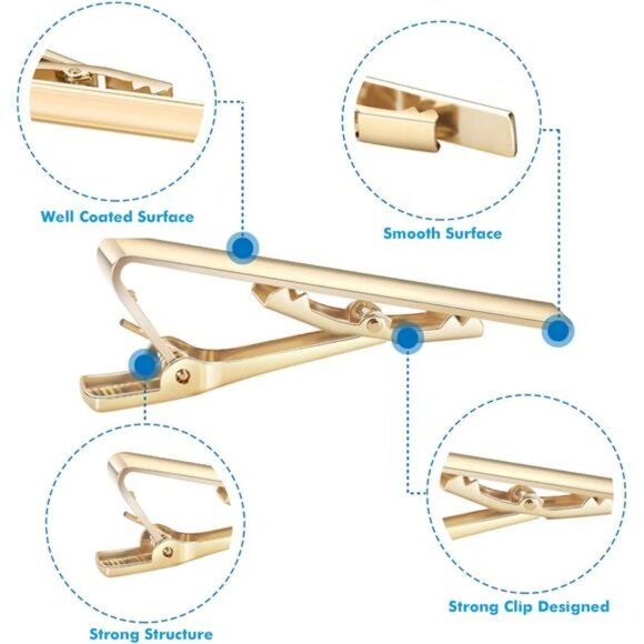 4 Pack Tie Clips for Men Classic Gold Silver Black Blue Tie Bars Formal Set - Picture 3 of 8